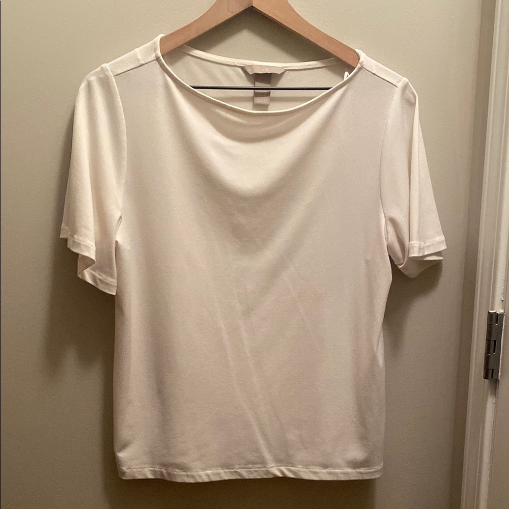 H&M Cream Fitted Short Sleeve Blouse